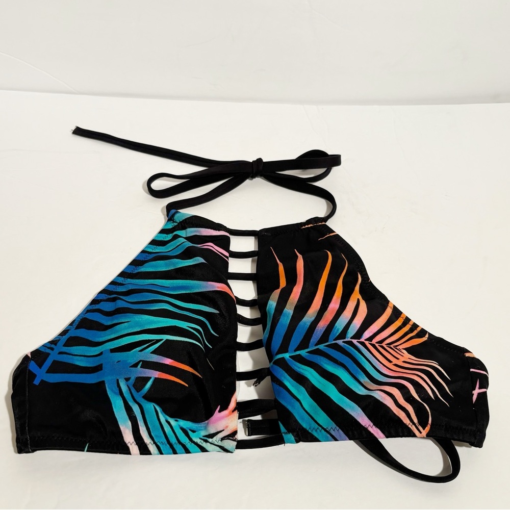 PINK Victoria's Secret‎ Crisscross High Neck Bikini Swim Top Tropical Palm Tree